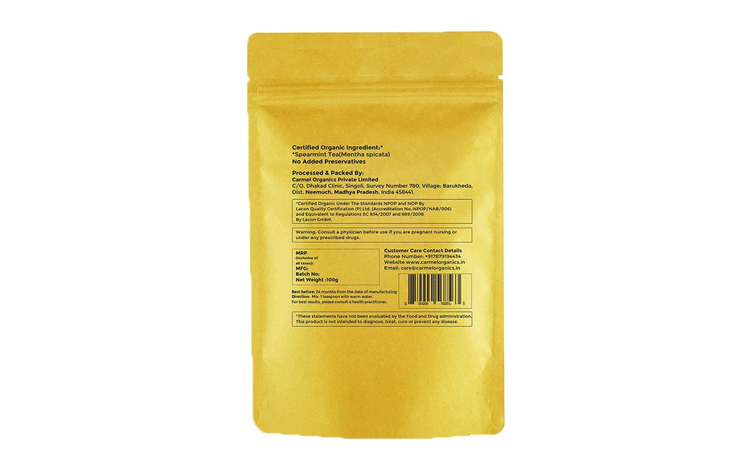 Carmel Organics Spearmint Tea    Pack  100 grams